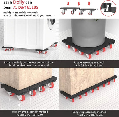 ONEON Furniture Mover with Wheels, 360° Rotation Wheels Furniture Dolly for Moving Heavy Furniture, Appliances, 660 LB Max Load Capacity with Auxiliary Lifter - Connect Dolly