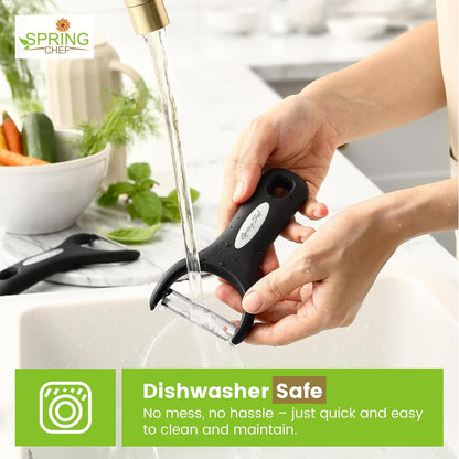 Spring Chef 3pcs Vegetable Peelers for Kitchen, Swivel, Y & Julienne Peeler | Premium Stainless Steel Potato Peelers with Soft Grip Handles, Ultra Sharp Blades for Fruits, Veggies, Apples, Carrots