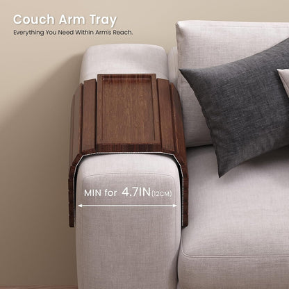 Bamboo Folding Sofa Arm Tray with Anti-Slip Pad (Natural) | Couch Armrest Tray,Foldable Build, Space-Saving Storage, No Assembly, easy to clean, universal arm fit,Gift box