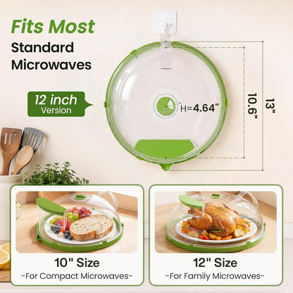Microwave Splatter Cover for Food with Water Steamer 12inch, Food-Grade | Microwave Splatter Guard, BPA-Free, Microwave-Safe, Rotating Vent, Anti-Scald Handle, with Silicone Trivet and Gap Brush