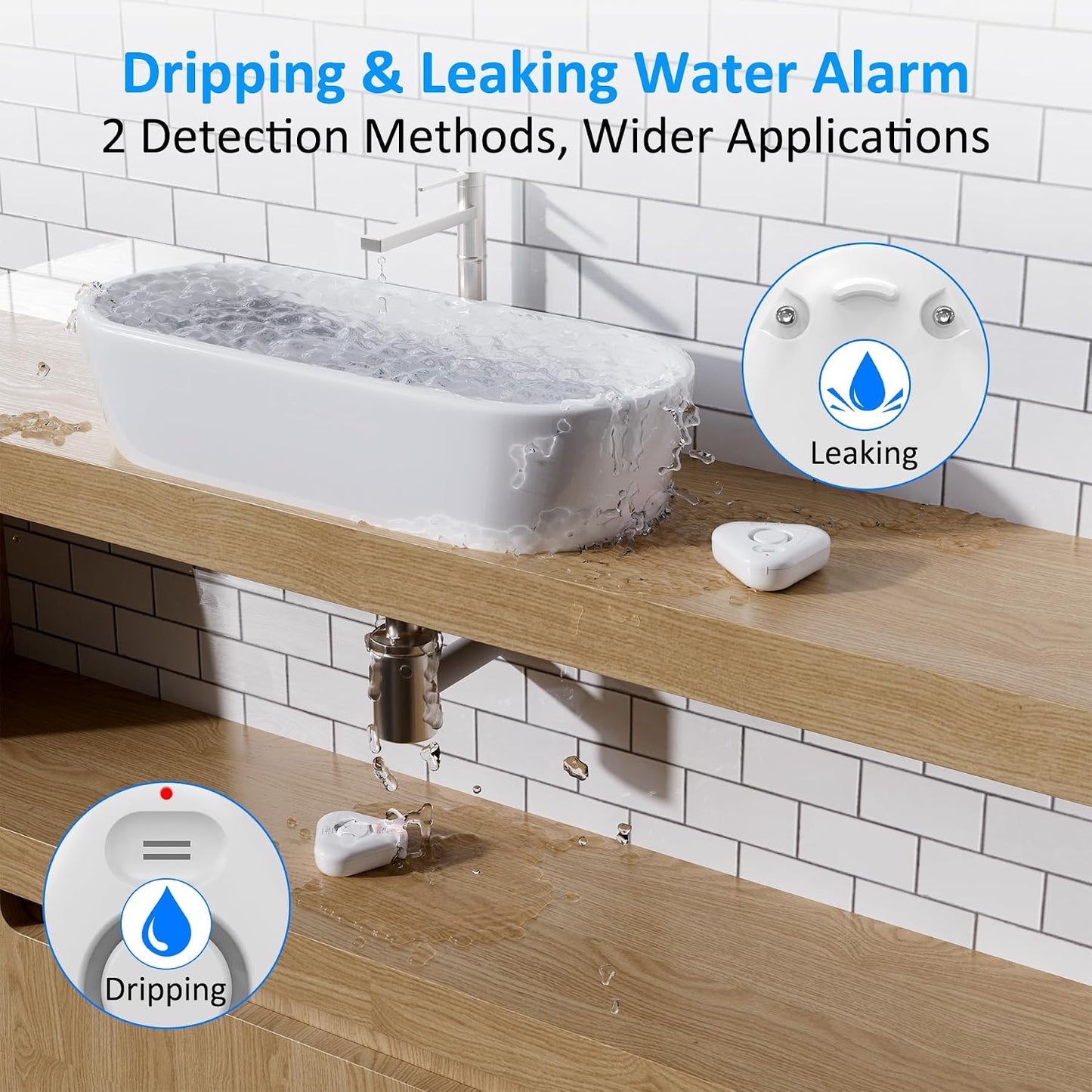 5 Pack Water Leak Detectors for Home, Stechro 4 Levels Adjustable Audio 0-120dB Water Sensor Alarm Leak Detector with Leak and Drip Alert, IP66 Water Leak Sensor for Basements Kitchen Sink Laundry