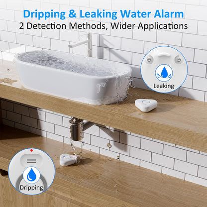 5 Pack Water Leak Detectors for Home, Stechro 4 Levels Adjustable Audio 0-120dB Water Sensor Alarm Leak Detector with Leak and Drip Alert, IP66 Water Leak Sensor for Basements Kitchen Sink Laundry