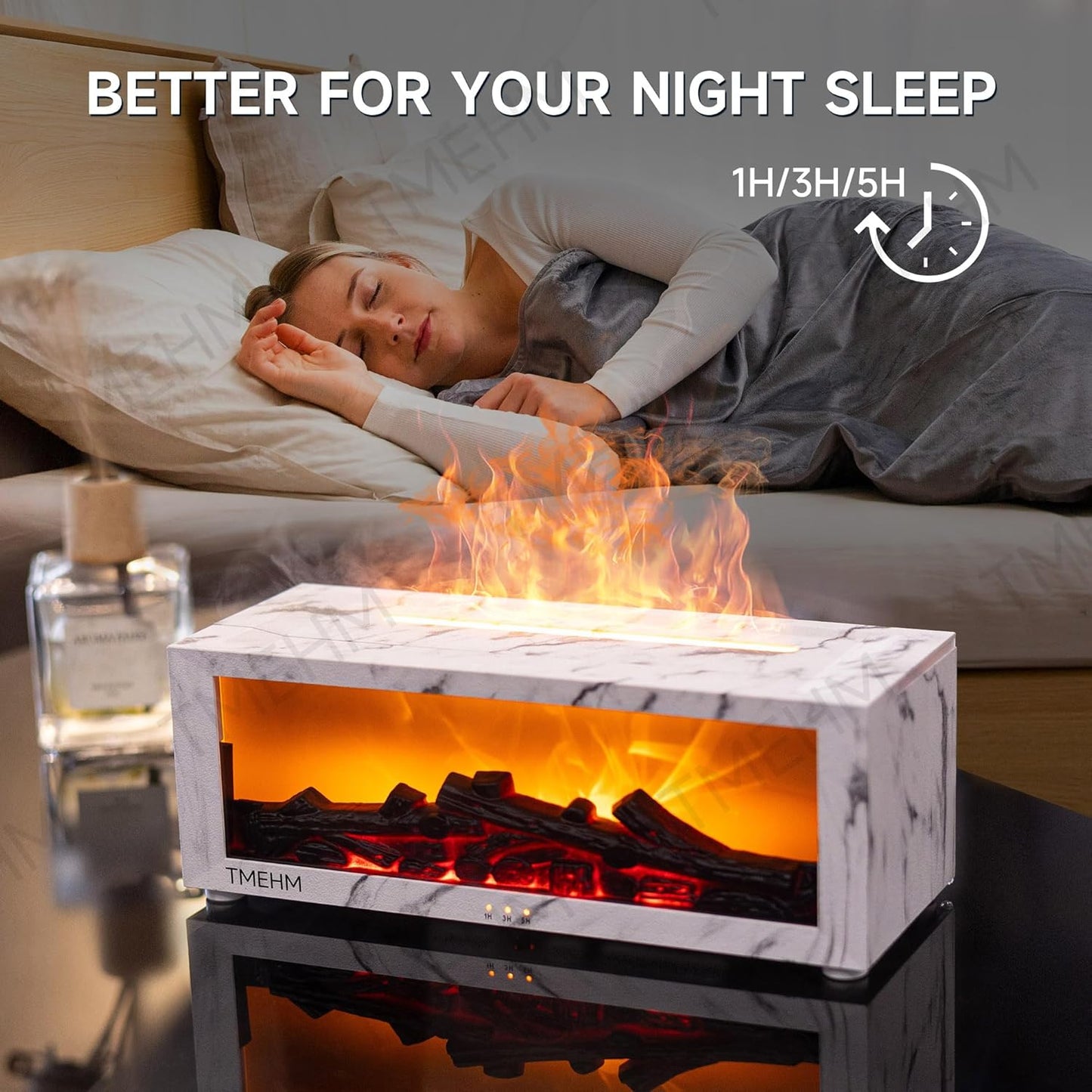 TMEHM Fireplace Flame Air Diffuser Humidifier,7 Colors Aromatherapy Essential Oil Diffuser,Ultrasonic Aroma Humidifier with Timer for Home,Bedroom,Office,Yoga (Black)
