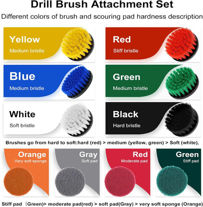 48 Pcs Drill Brush Attachments Set, Scrub Pads & Sponge & Wire Brush for Drill, Power Scrubber Brush with Extend Long Attachment, Drill Scrubber Brush Kit for Bathroom, Floor, Car, Grout