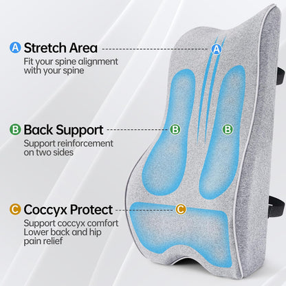 Soft Comfortable Memory Lumbar Support Pillow Back Cushion for Offic | Built-In Adjustable Straps Secure Reduce Back Soreness Pressure Distribution Breathable Premium Fabric Long-lasting Support