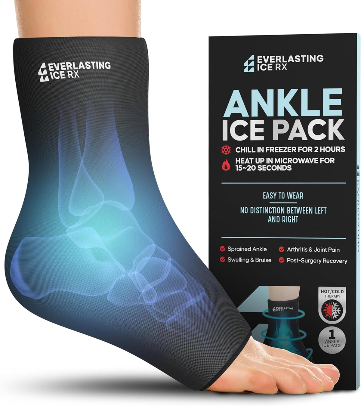 Ankle Ice Pack Wrap, Reusable Gel Cold Compression for Plantar Fasciitis