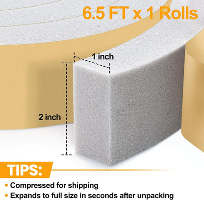 High Density Foam Tape Air Conditioner Window Seal, 1x1 Inch Thick Foam Stripe with Adhesive for Window AC Insulation, Weather Stripping for Doors and Windows Insulation, AC Foam Tape, White