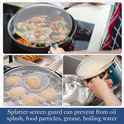 8 Inch Grease Splatter Screen Guard Stainless Steel Splash Screen Protector Guards with Handle Splash-Proof Frying Pan Mesh Pot Lid Cover for Kitchen Cooking Gadgets