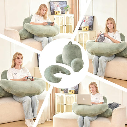 Reading Pillow with Arms for Sitting in Bed,Backrest,White Flannel,M | 17" Backrest Supports Back for College Students,Elbows & Forearms for Dorm Reading,Gaming,Watching TV