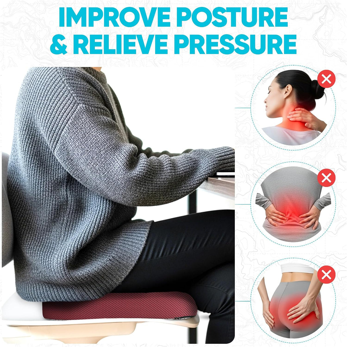 FORTEM Seat Cushion, Office Chair Cushion for Tailbone Sciatica Pain Relief