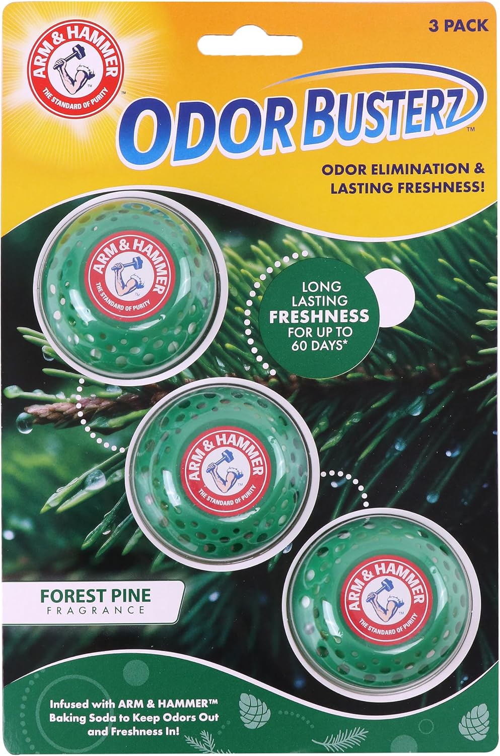 Arm & Hammer OdorBusterz® Odor Eliminator Balls, Clean Burst, 3 Count – Baking Soda Odor Control for Closets, Drawers, Hampers & Small Spaces