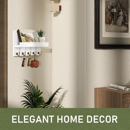 Rebee Vision Key Holder Wall Mount with 5 Key Hooks for Home Decor, Brown | 3.54'' x 10'' x 7.28'', Small Shelf for Display Plant, Key Hangers for Hat, Entryway Space-Saving Storage