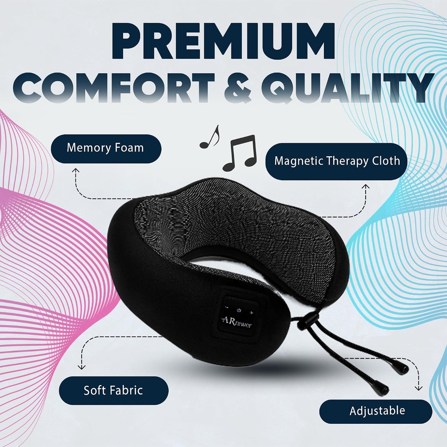 Bluetooth Music Semicircular Neck Pillow Wireless Bluetooth Speaker Suitable Airplane,Bus,Train,Car,Office,and Outdoor Camping for Sleeping, Resting The Best Travel Essentials. (Black)
