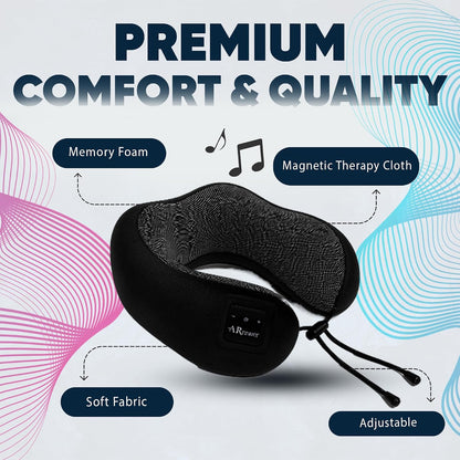 Bluetooth Music Semicircular Neck Pillow Wireless Bluetooth Speaker Suitable Airplane,Bus,Train,Car,Office,and Outdoor Camping for Sleeping, Resting The Best Travel Essentials. (Black)