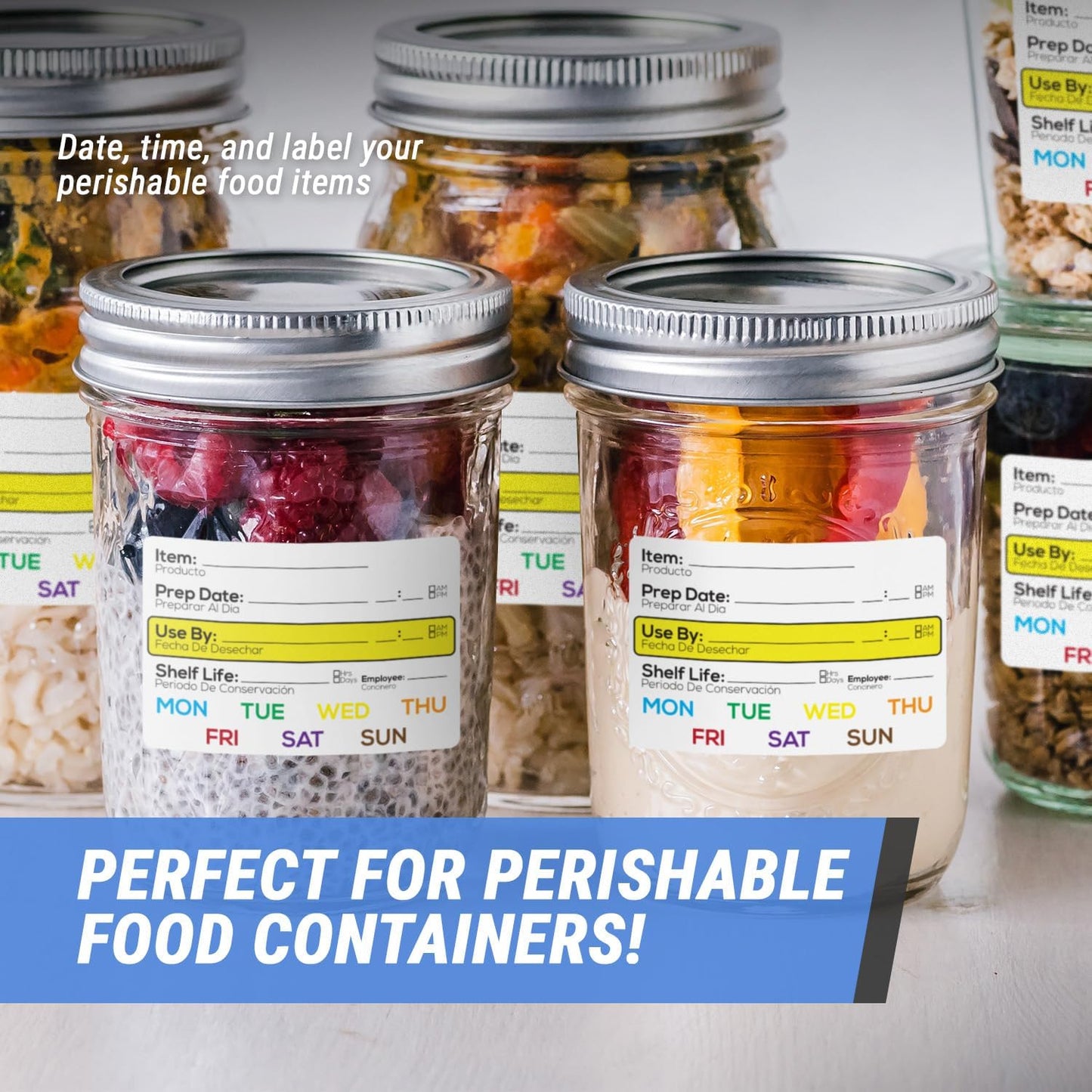 Shelf Life Food Rotation Labels, 2" x 3", 600 Count | Write On Meal Prep Date Labels, For Container Food Service, 2 Rolls of 300