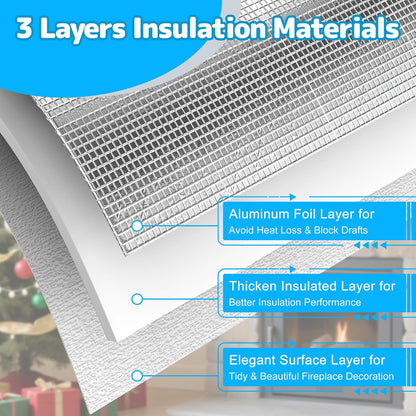 Air Jade Fireplace Cover, Insulation Fireplace Draft Stopper | Keep Drafts Out & Stop Heat Loss, Include Hoop & Loop Fasteners, Fits up to 55 x 39 inches, Easy Cut to Fit