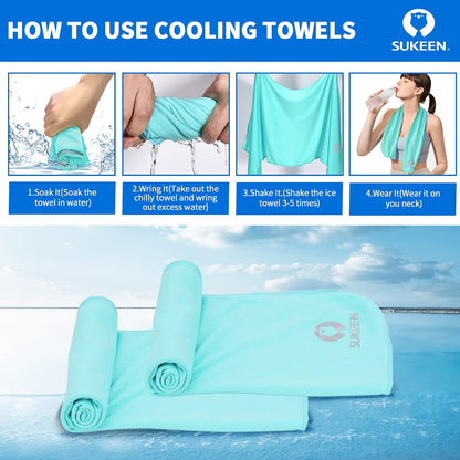 Sukeen Cooling Towels 6 Pack (40"x12"), Cooling Neck Wraps, Ice Towels, Microfiber Breathable Cooling Towel for Hot Weather, Sweat Towel for Gym, Sport, Running, Golf, Workout, Camping, Fitness