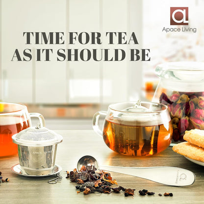 Tea Infuser Set of 2 with Tea Scoop & Drip Trays - 304 Stainless Steel Ultra Fine Mesh Loose Leaf Tea Strainer, Reusable Tea Steeper Basket for Rooibos, Green, Black, Herbal & Oolong Tea, etc