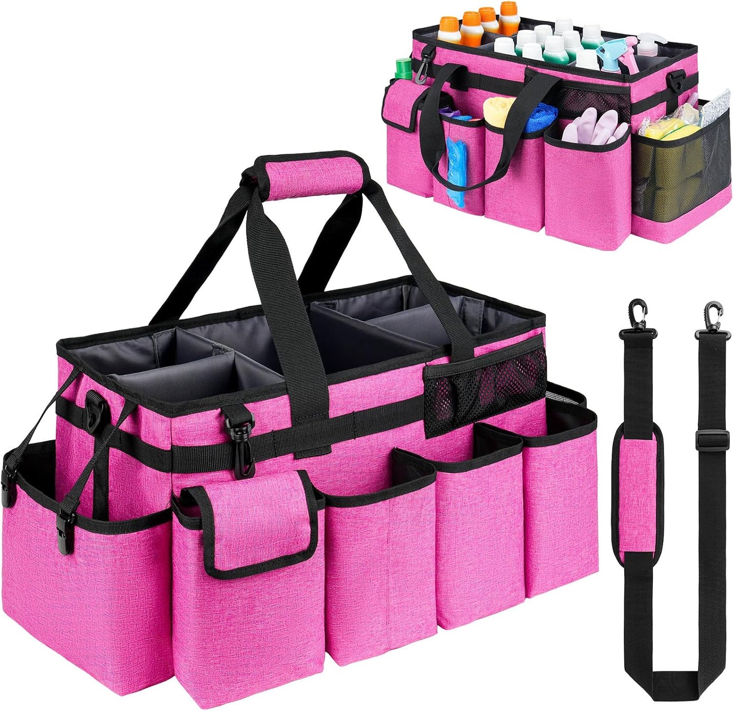 Cleaning Caddy Bag,Large Cleaning Supplies Organizer with Handle for Housekeepers,Purple