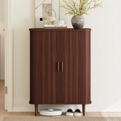DHH Shoe Storage Cabinet with Sliding Door, 6-Tier Shoe Cabinet with Adjustable Shelves, Modern Freestanding Shoe Storage Organizer for Entryway, Hallway, Living Room (Walnut, 47 ")
