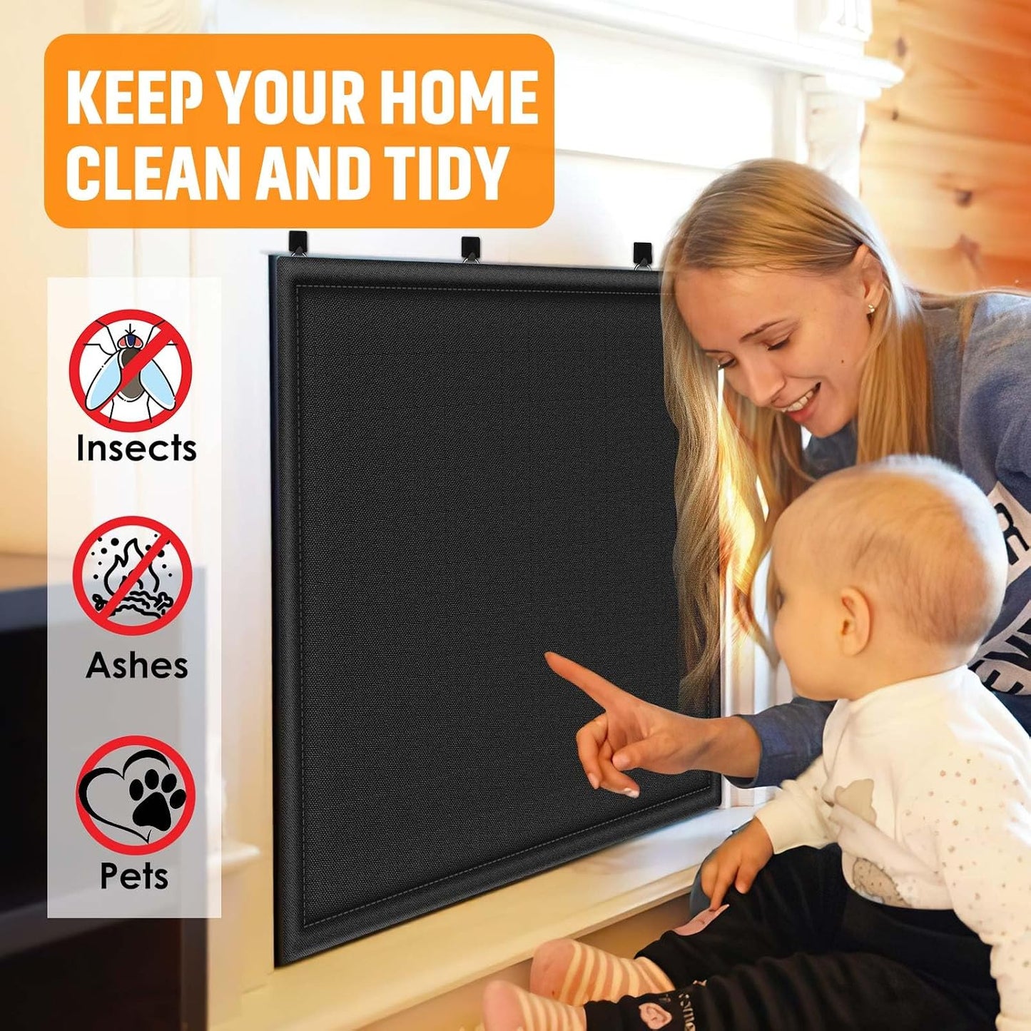 Magnetic Fireplace Draft Cover, Fireplace Blocker Blanket Stops Heat Loss, Adjustable Fireplace Draft Stopper Save Energy for Indoor Iron Frame Black 42" W x 36" H