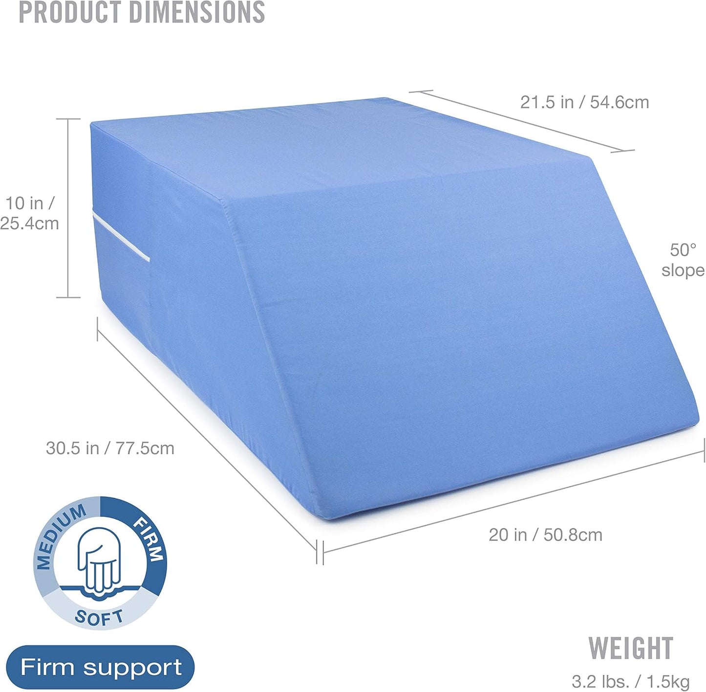 DMI Firm Leg Wedge Pillow for Back Pain Relief (FSA Eligible), High-Density Foam, Bed Wedge Pillow For Legs Elevation, Knee Pain, Post Surgery Pillow, Circulation and Swelling, Pregnancy, Blue