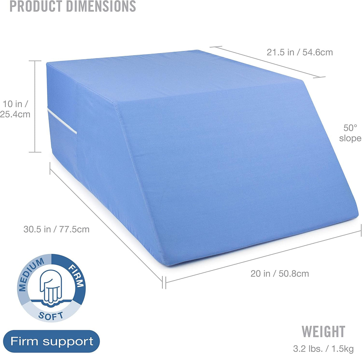 DMI Firm Leg Wedge Pillow for Back Pain Relief (FSA Eligible), High-Density Foam, Bed Wedge Pillow For Legs Elevation, Knee Pain, Post Surgery Pillow, Circulation and Swelling, Pregnancy, Blue