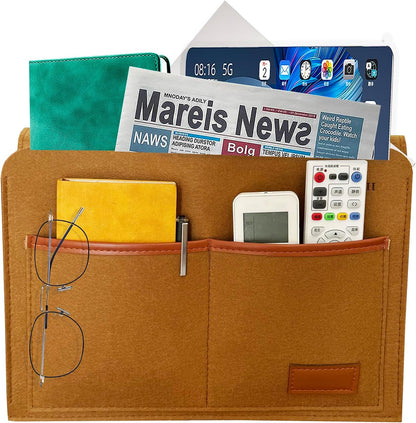 Bedside Caddy, Sofa Caddy, Storage Organizer Pocket for Dorm, Bedroom, 5 Pockets Felt Organizer for Magazine, Remote, Phone, Tablet, Pad, Glasses, Pen, Remote Control (Light Grey-Short)