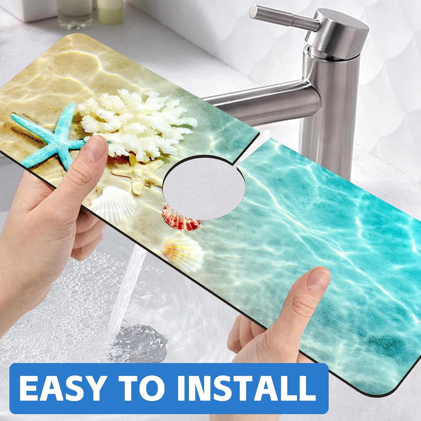 Abstract Watercolor Leaves Sink Faucet Absorbing Mat Sink Splash Guard Faucet Mat Draining Mat Fast Drying Sink Protectors for Kitchen and Bathroom 5.5"×15"