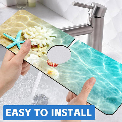 Abstract Watercolor Leaves Sink Faucet Absorbing Mat Sink Splash Guard Faucet Mat Draining Mat Fast Drying Sink Protectors for Kitchen and Bathroom 5.5"×15"