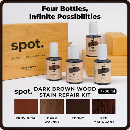 Light Brown Wood Stain Repair Kit, Brush-On Touch-Up Stain Bottles, Golden Oak, Early America, Cherry, Red Oak, Interior and Exterior Wood, 4 fl oz Total by spot.