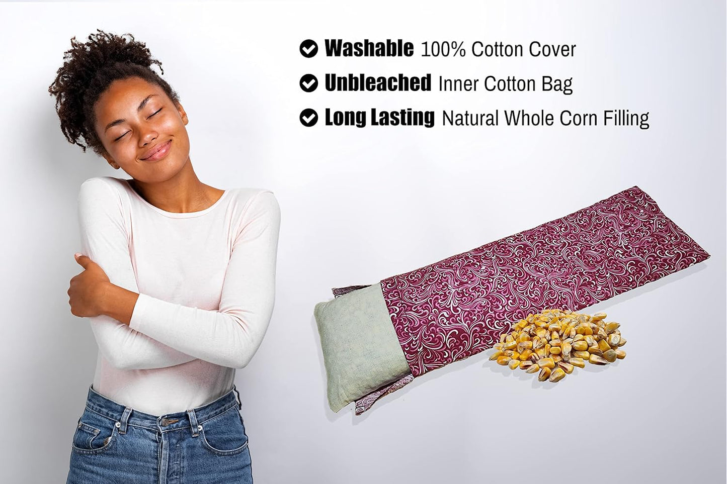 Microwavable Corn Filled Heating Pad and Cold Pack/Washable 100% Cotton Cover (Cross Hatch - Mint, 7.5in W x 11in L)