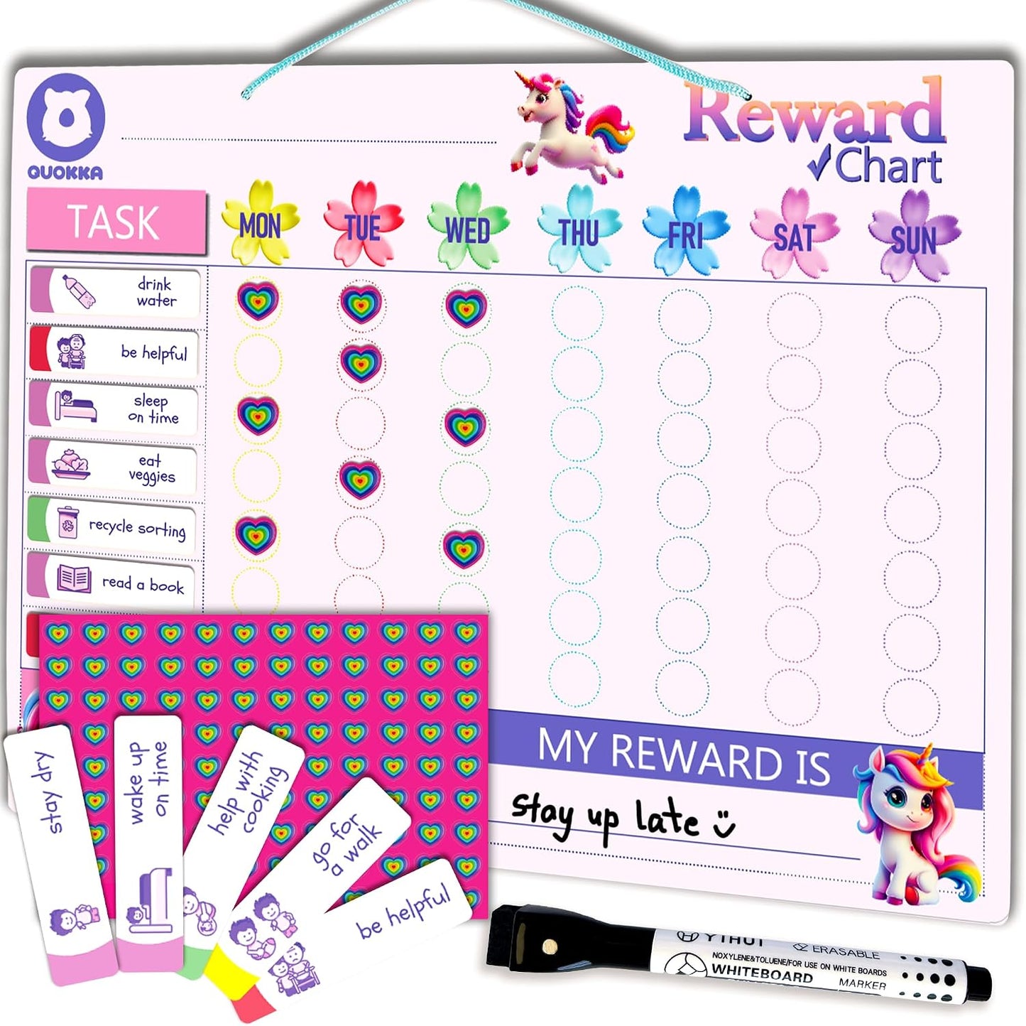 Magnetic Chore Chart for Kids - Reward Behavior Chart for Kids at Home | Dry Erase Morning Routine Schedule Board - Responsibility Star Chart for Toddlers 3-5 - 48 Magnets and 49 Stars