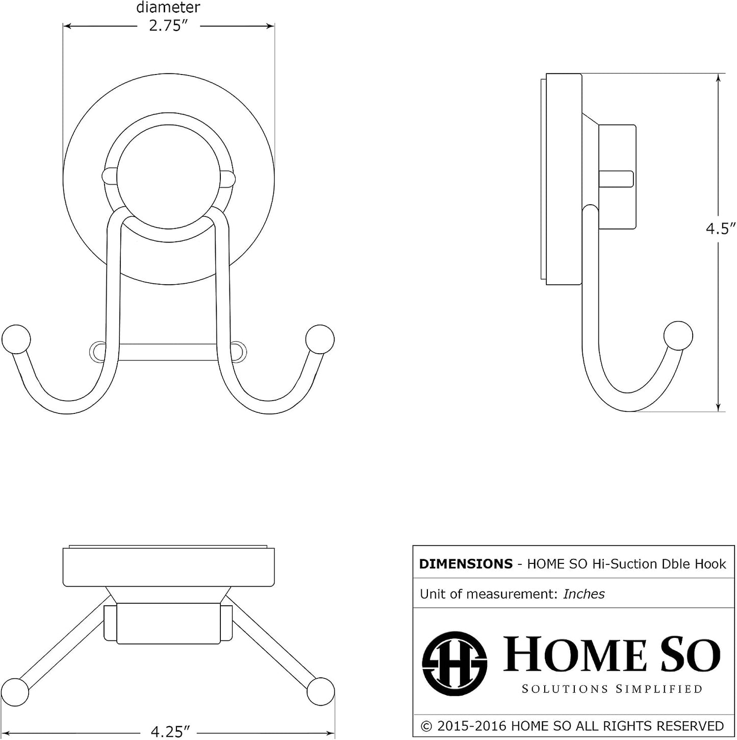 HOME SO Suction Cup Hooks for Shower & Bathroom Towel Holder 1-Pack Chrome | Waterproof Rustproof Multipurpose Organizer Hook for Hanging Loofah Robe Coat Bath Accessories on Tile Glass Door Mirror