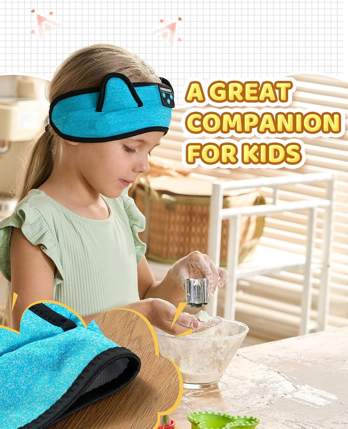 KIDSBAND Kids Bluetooth Headphones, Sleep Headband [Wireless & Wired Playback 2in1] Foldable Headphones for School/Travel/Tablet/Sleep