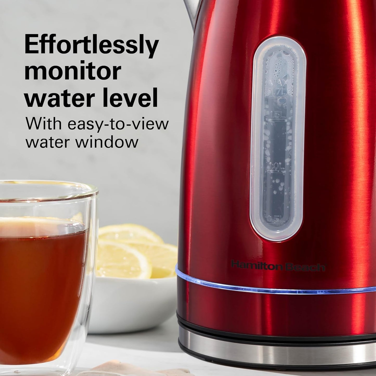 Hamilton Beach 1.7 Liter Electric Tea Kettle, Water Boiler & Heater | Fast Boiling 1500 Watts | BPA Free | Cordless Serving | Auto-Shutoff & Boil-Dry Protection | LED Light Ring | Stainless Steel