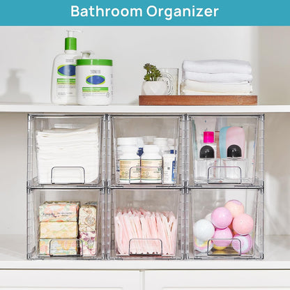 Vtopmart 4 Pack Large Stackable Storage Drawers, Clear | Easily Assemble Bathroom Closet Undersink Organizers and Storage Kitchen Cabinets,Pantry,Makeup,Medicine Organization