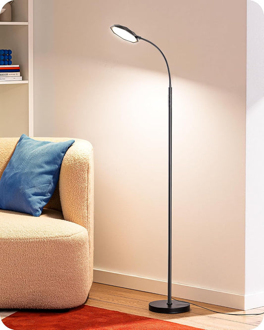 EDISHINE Gooseneck Floor Lamp, 1300LM LED Floor Lamps for Living Room, 4CCT Color Temperature Dimmable Standing Lamp, Remote & Touch Control, 30/60Min Timer Reading Light for Bedroom Office White