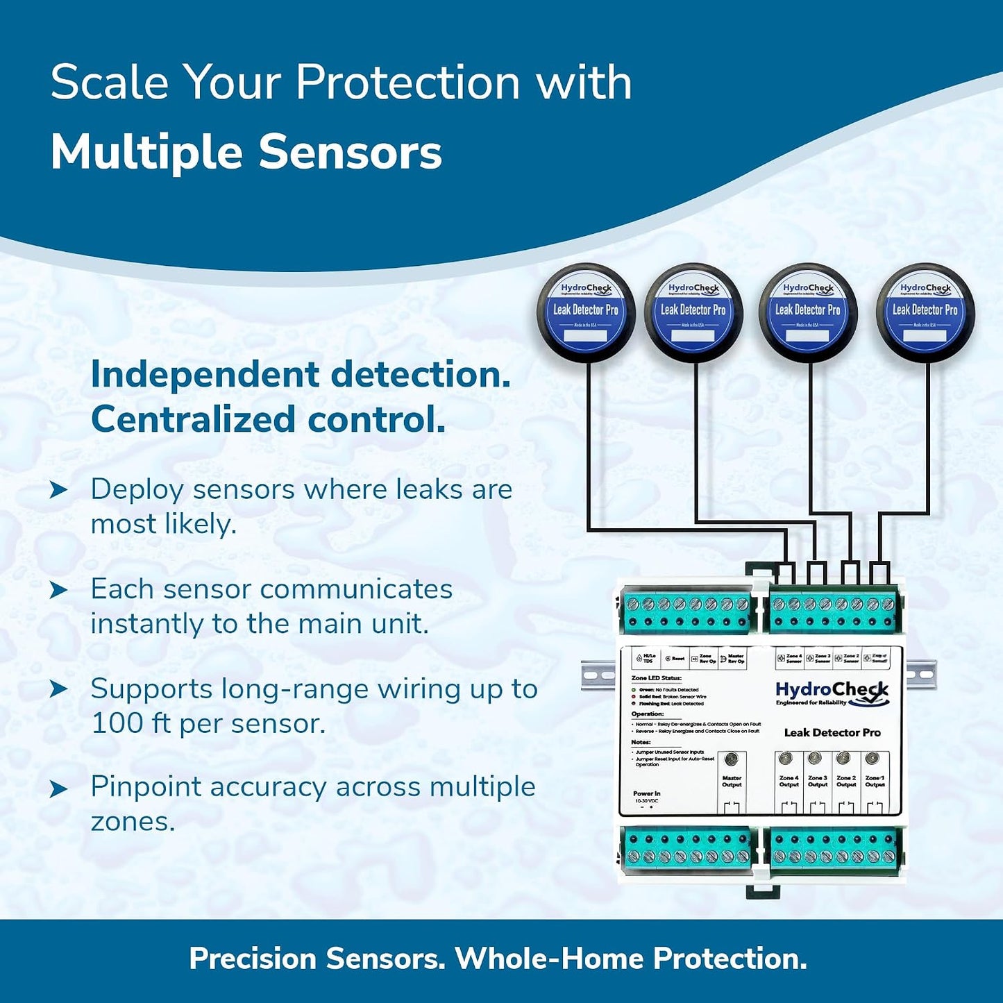Water Sensor Alarm, Smart Water Leak Detector for Home & Basements | Made in THE USA | Automatic Flood Detectors and Water Alarm, Pure Water Capable (WaterWatcher)