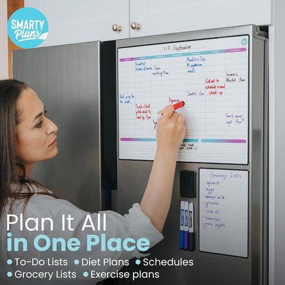Dry Erase Weekly Extra Thick Magnetic Calendar for Refrigerator: 17x13 Two Week Planner and 6x9 White Board, 4 Fine Tip Markers and Eraser. Stain Resistant. Shipped Flat. (Monthly Planner)