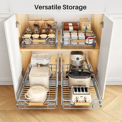Pull out Cabinet Organizer, 15"W X 21"D, Heavy Duty Smooth Sliding Under Cabinet Shelves for Pots and Pans, Full-Extension Roll out Drawers, Slide out Organization for Home Kitchen Pantry