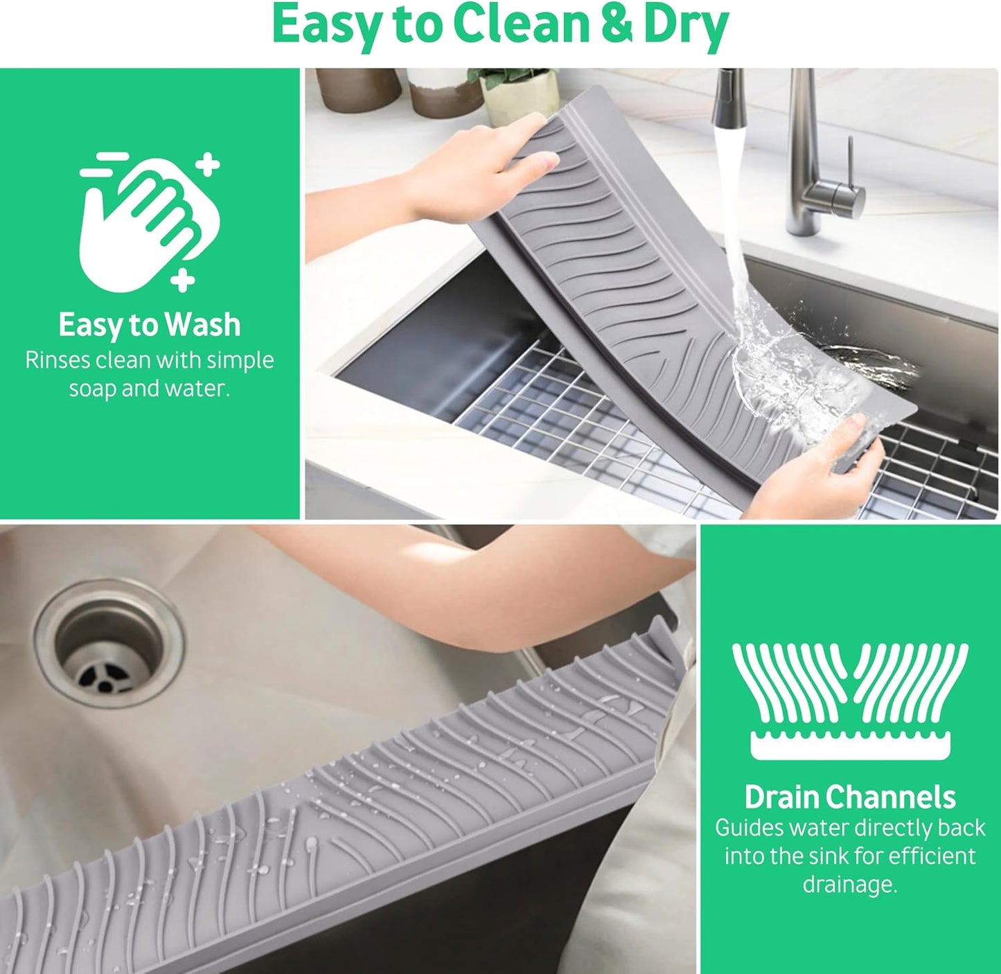 24 Inch Silicone Faucet Mat for Kitchen Sink Splash Guard, W/Sink Baffle | BPA-free silicone, Heat-resistant, non-slip, and built to withstand daily kitchen use, dishwasher safe and simple to rinse