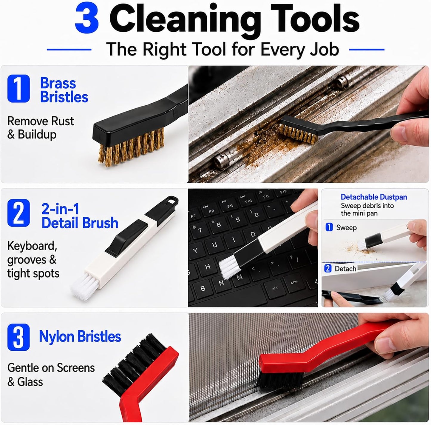 Window Track Cleaner, 14 PCS Crevice Cleaning Brush Kit | For Window Groove, Blinds, Vents, Baseboard, Grout and Shower Door Track Cleaning
