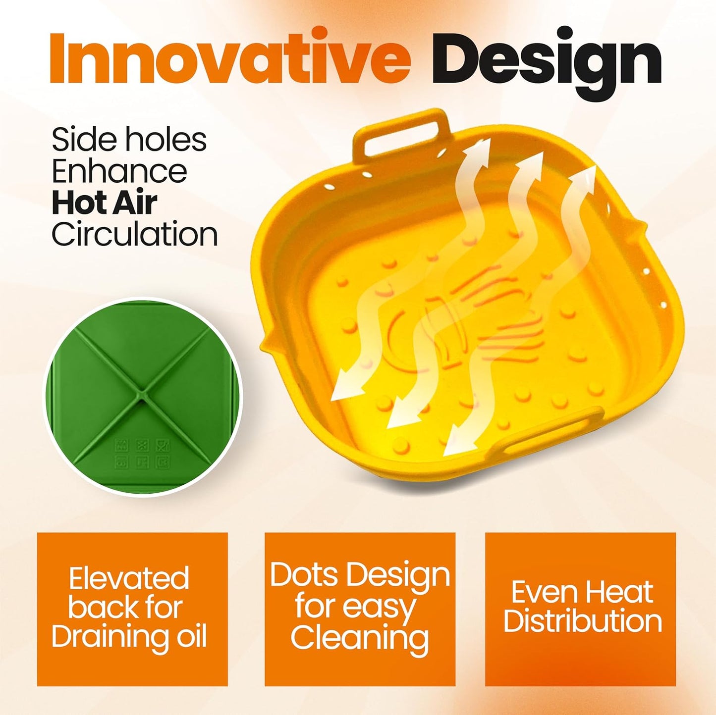 Platinum Silicone Air Fryer Liners Reusable Square-Extra Strong-Easy to Clean Air Fryer basket for Oven Microwave Accessories - BPA Free - Food Safe Pot for 5.8QT to 8 QT - 9 Inch