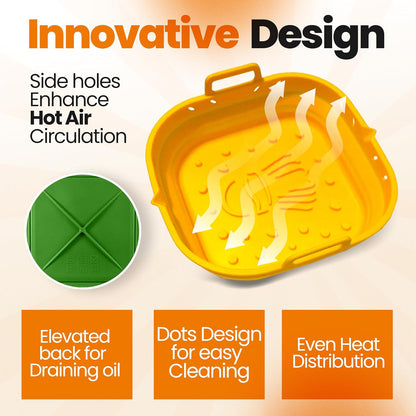 Platinum Silicone Air Fryer Liners Reusable Square-Extra Strong-Easy to Clean Air Fryer basket for Oven Microwave Accessories - BPA Free - Food Safe Pot for 5.8QT to 8 QT - 9 Inch
