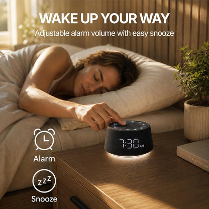 White Noise Alarm Clock for Bedroom, Night Light, Bluetooth Audio | Sleep sounds, Bluetooth speaker, ambient night light, dimmable display, adjustable alarm volume, bedside routine for adults