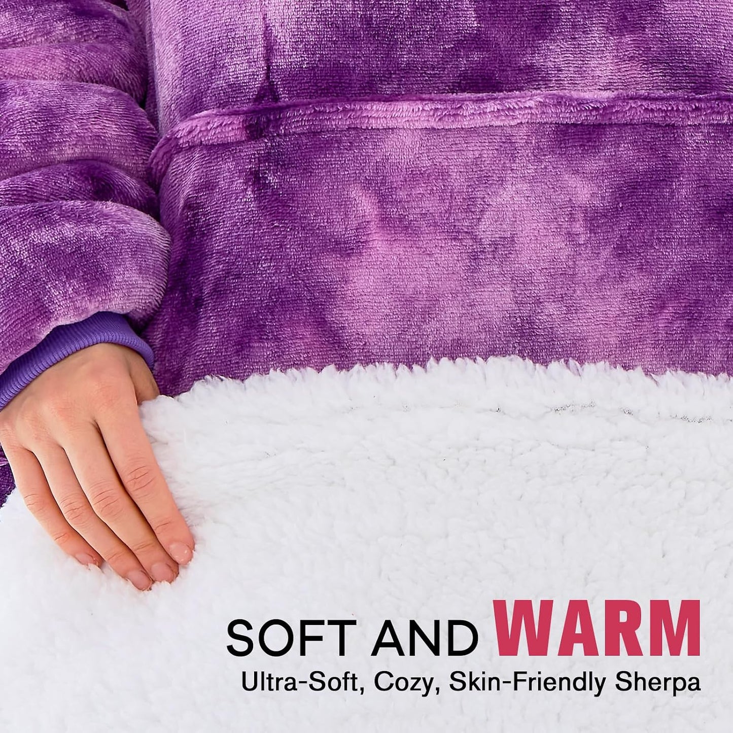 yescool Wearable Blanket Hoodie, Flannel Sherpa Fleece Blanket Sweatshirt for Adults Women Men,One Size Fits All - Colors B