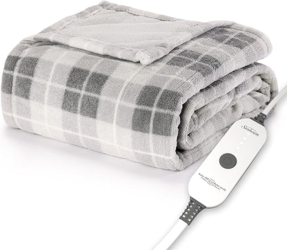 Sunbeam Electric Throw Royal Luxe Microplush Heated Blanket, 4 Heat Settings, 4-Hour Auto Shut-Off, Fast Heating, Warm and Cozy, Walnut Color, 50" x 60"