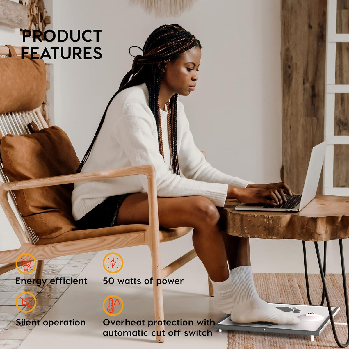 EconoHome Electric Foot Warmer - Foot Heater for Under the Desk, Office or Bedroom - Energy Efficient - Exclusive Overheat Protection Feet Warmer (70 Watts)