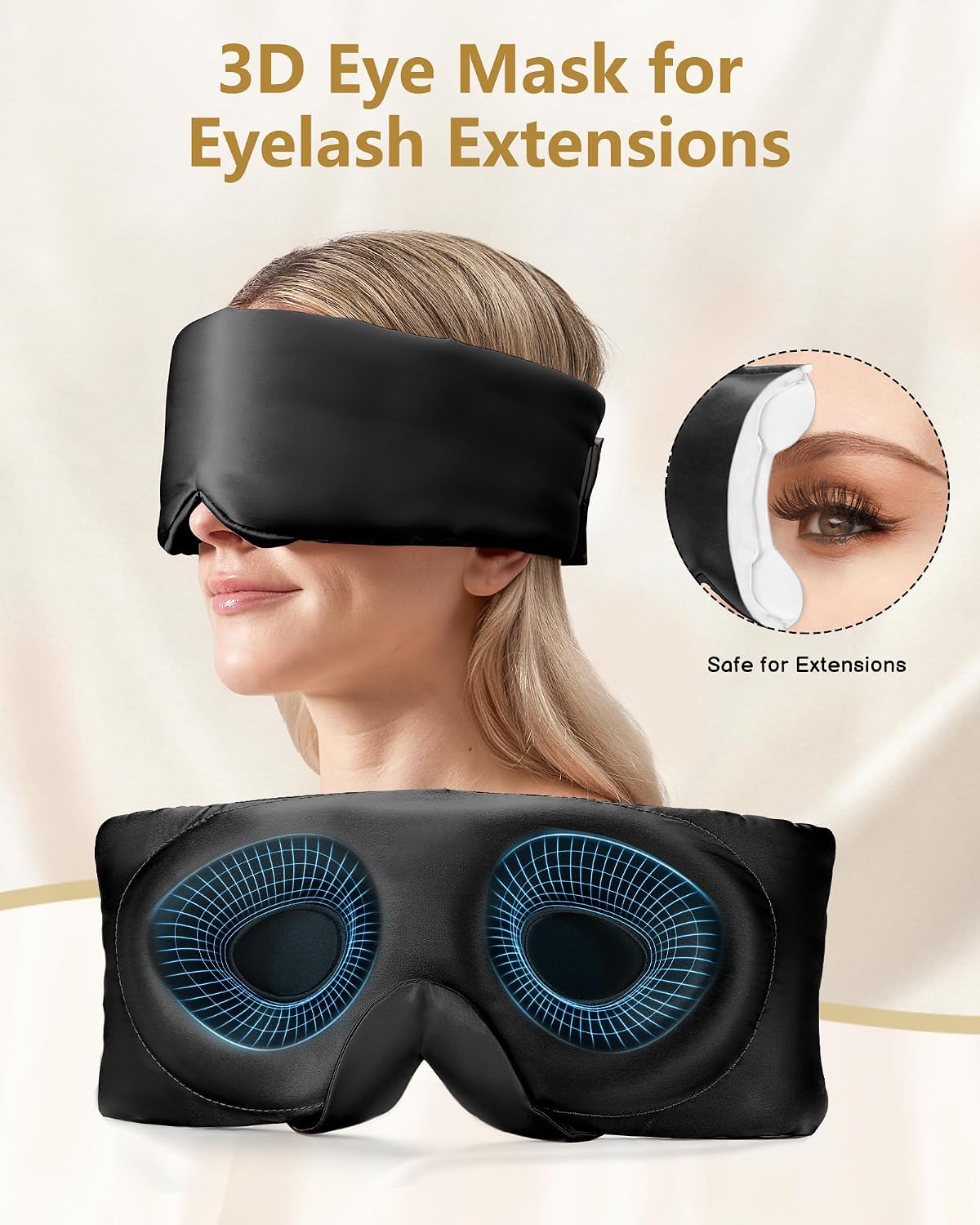 BeeVines Luxury Pure 100% Silk Sleep Mask for Women, 3D Contoured Eye Mask